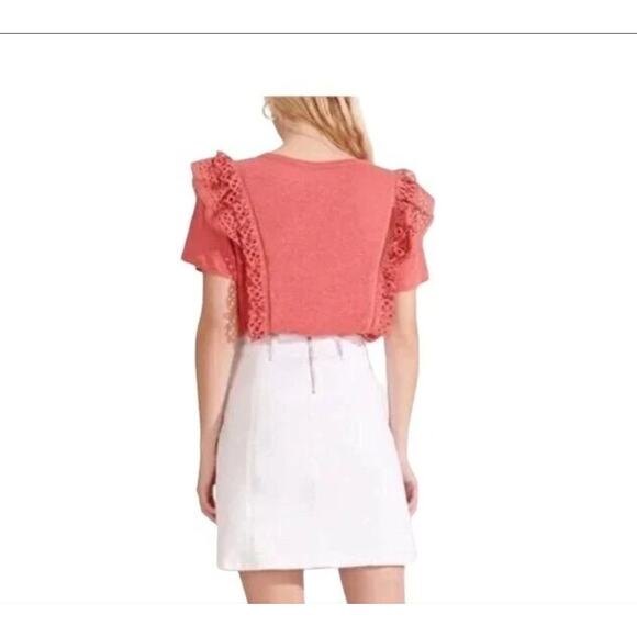 Veronica Beard Linen Prema Pink Eyelet Crewneck Top Small - Picture 2 of 8